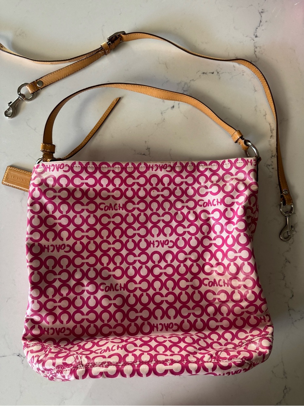 PROJECT Coach pink & white Leah Convertible Crossbody bag